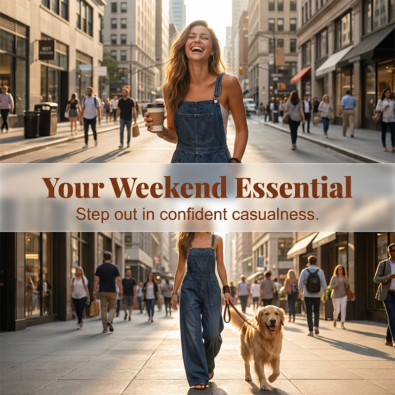 Damen Sommer lockerer Denim-Jumpsuit mit Taschen