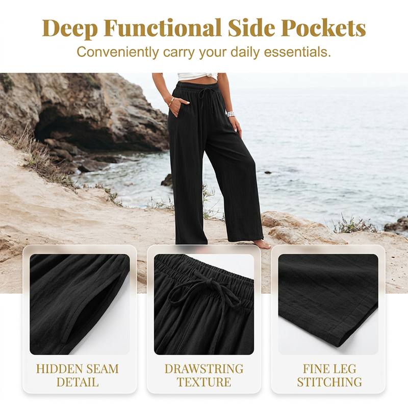 🎀👖Lässige Damenhose mit hohem Bund und weitem Bein