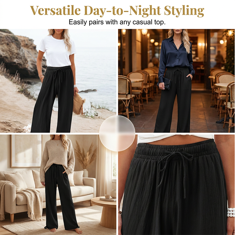 🎀👖Lässige Damenhose mit hohem Bund und weitem Bein