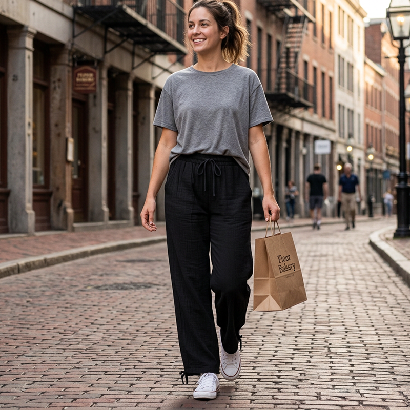 🎀👖Lässige Damenhose mit hohem Bund und weitem Bein