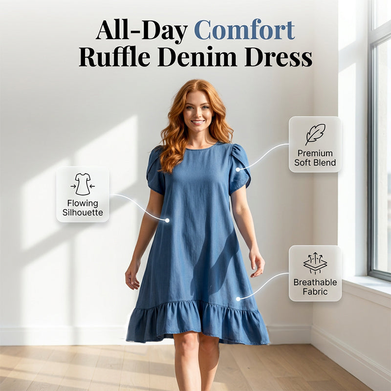 👗✨Elegantes Kleid aus gewaschenem Denim – Lässige Eleganz für jeden Tag💙