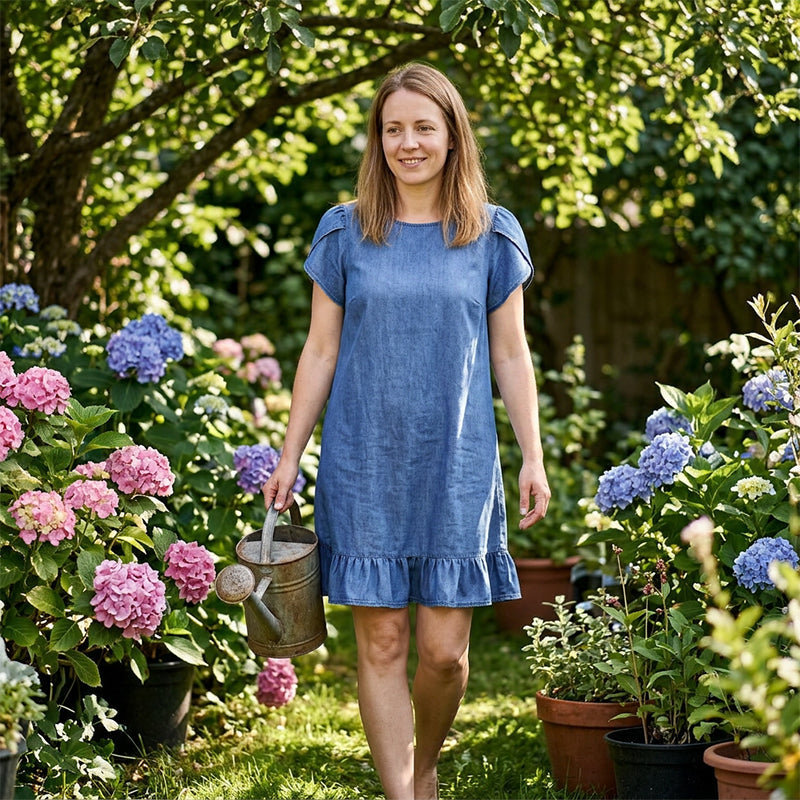 👗✨Elegantes Kleid aus gewaschenem Denim – Lässige Eleganz für jeden Tag💙