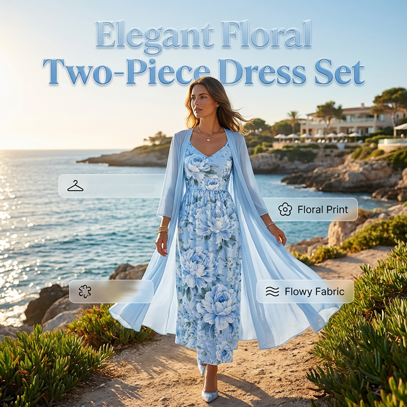 🌸👗Elegantes zweiteiliges Blumenkleid-Set für Damen – der perfekte Look für den Sommerurlaub✨