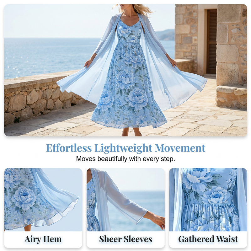 🌸👗Elegantes zweiteiliges Blumenkleid-Set für Damen – der perfekte Look für den Sommerurlaub✨