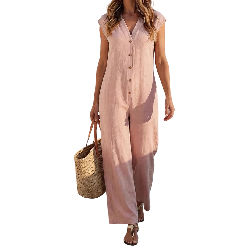 👗☀️Damen Sommer ärmelloser Knopf-Jumpsuit – Mühelose Sommer-Eleganz ✨