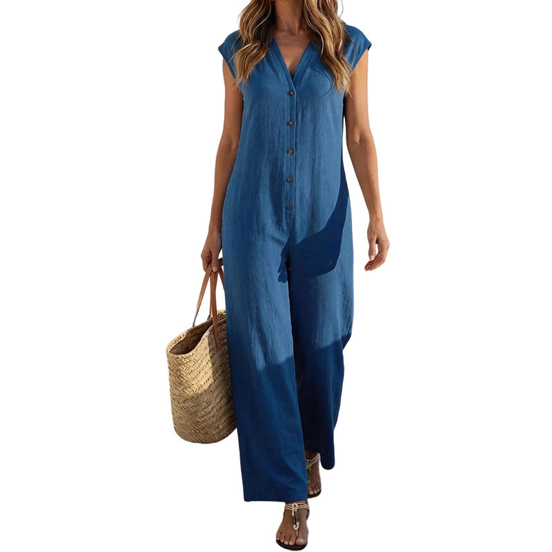 👗☀️Damen Sommer ärmelloser Knopf-Jumpsuit – Mühelose Sommer-Eleganz ✨