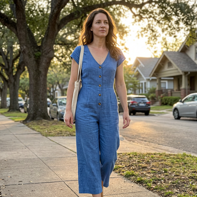 👗☀️Damen Sommer ärmelloser Knopf-Jumpsuit – Mühelose Sommer-Eleganz ✨