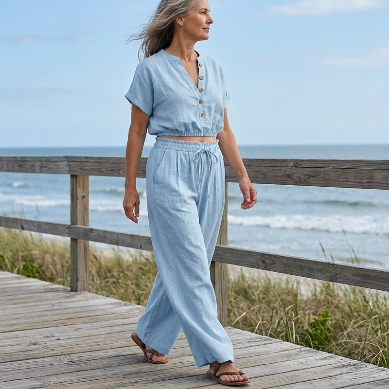 🔥Neuheiten jetzt im Angebot – Damenmode: Sommer-Set aus einfarbigen, locker sitzenden Kleidungsstücken mit Knöpfen
