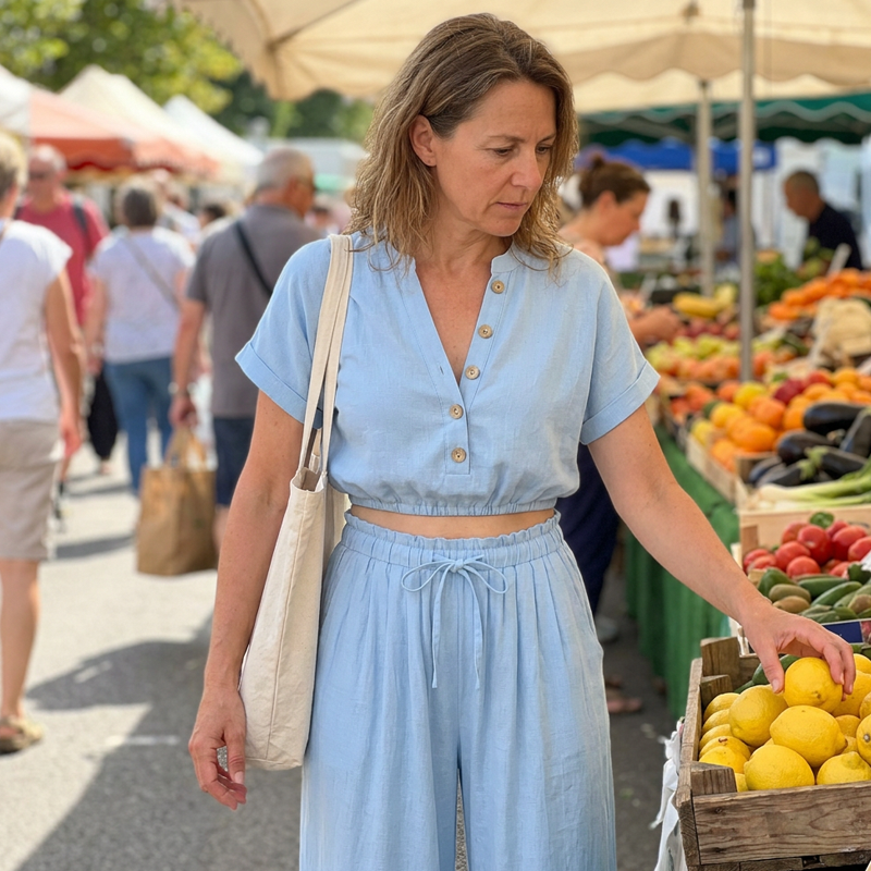 🔥Neuheiten jetzt im Angebot – Damenmode: Sommer-Set aus einfarbigen, locker sitzenden Kleidungsstücken mit Knöpfen