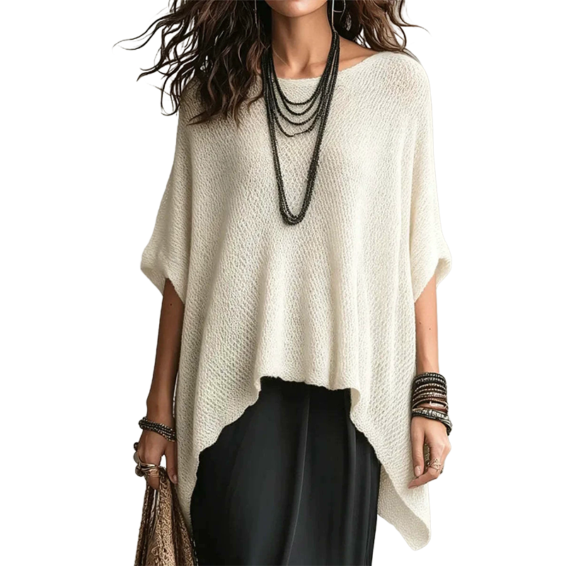 Damen-Strickoberteil mit Batwing-Ärmeln und Aussparungen