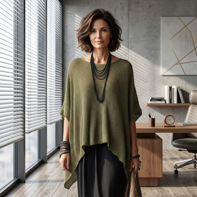 Damen-Strickoberteil mit Batwing-Ärmeln und Aussparungen