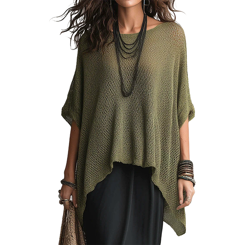 Damen-Strickoberteil mit Batwing-Ärmeln und Aussparungen