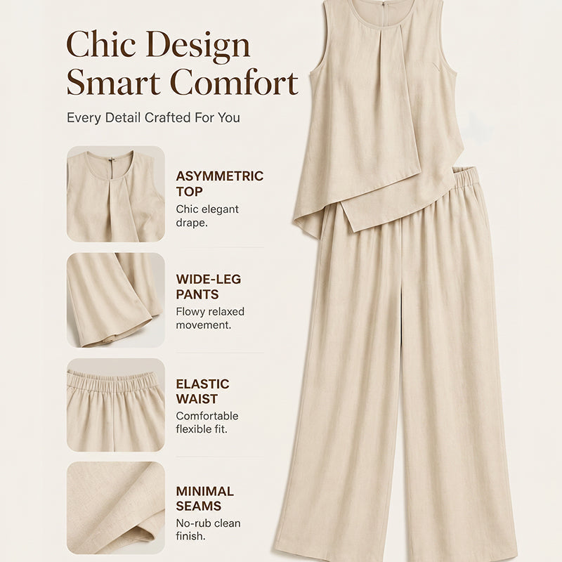 Set aus asymmetrischem Oberteil und Hose mit weitem Bein für Damen