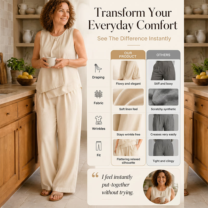 Set aus asymmetrischem Oberteil und Hose mit weitem Bein für Damen