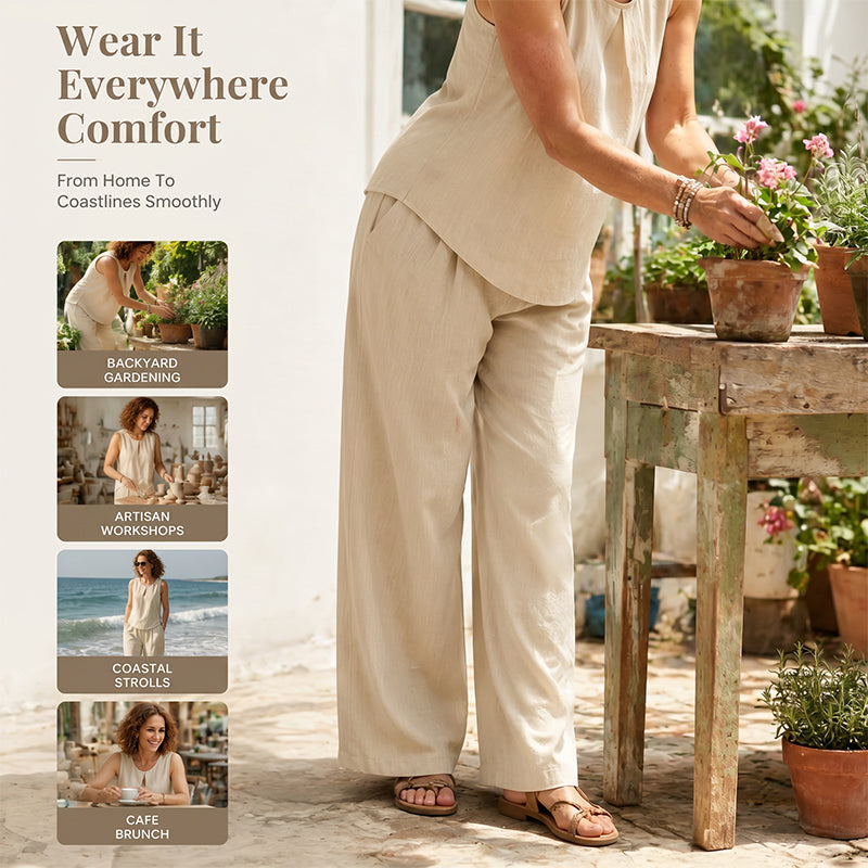 Set aus asymmetrischem Oberteil und Hose mit weitem Bein für Damen