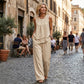 Set aus asymmetrischem Oberteil und Hose mit weitem Bein für Damen