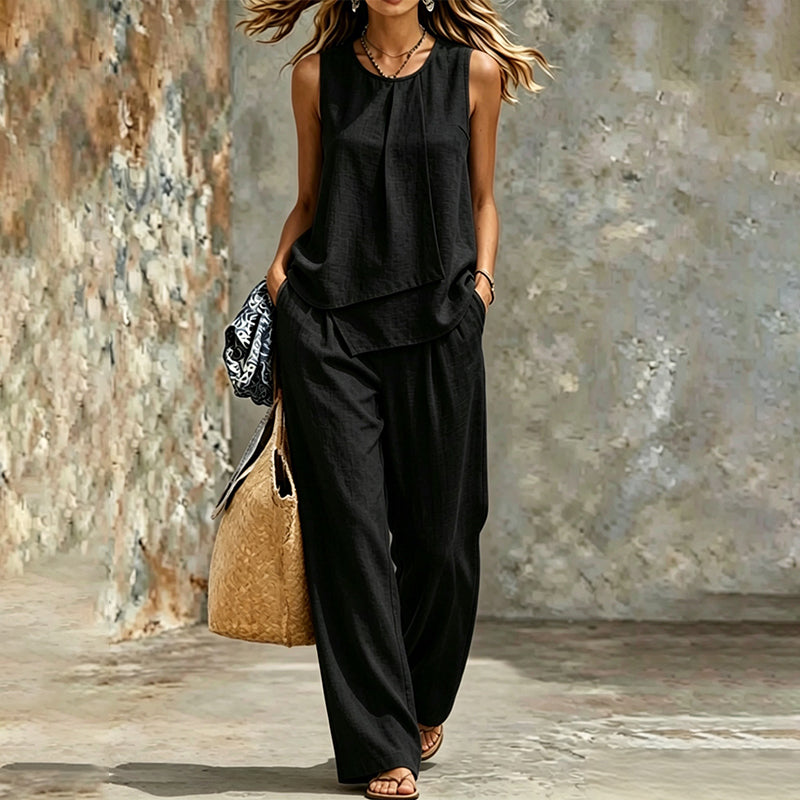 Set aus asymmetrischem Oberteil und Hose mit weitem Bein für Damen