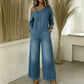 Damen asymmetrischer schulterfreier Jeans-Jumpsuit