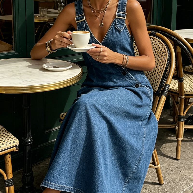 ✨Versandkostenfrei👗Stilvolles, asymmetrisches Jeanskleid mit Knöpfen für Damen