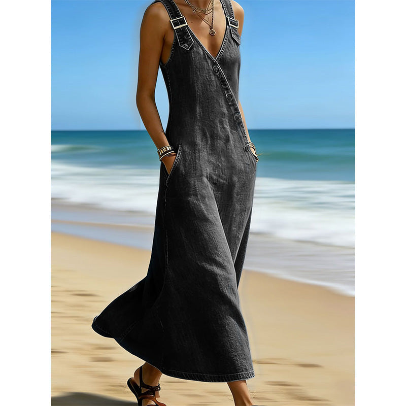 ✨Versandkostenfrei👗Stilvolles, asymmetrisches Jeanskleid mit Knöpfen für Damen