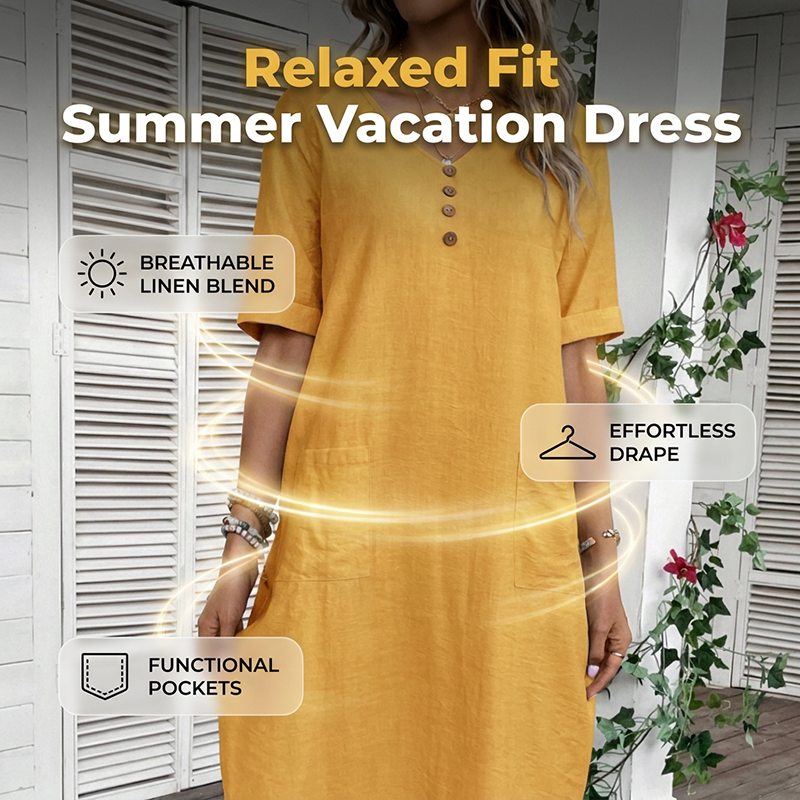 Sommerkleid für Damen mit V-Ausschnitt und lockerer Passform