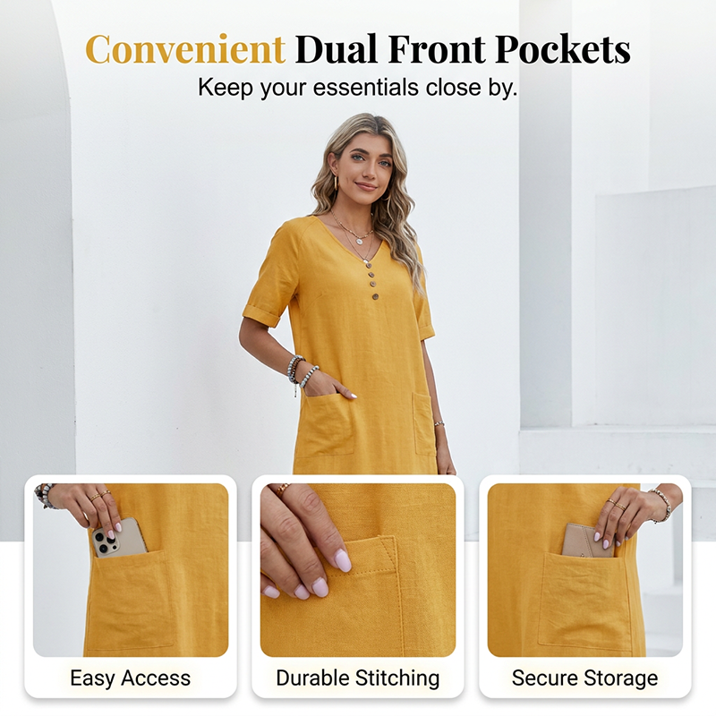 Sommerkleid für Damen mit V-Ausschnitt und lockerer Passform