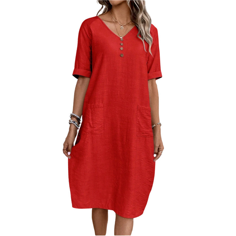 Sommerkleid für Damen mit V-Ausschnitt und lockerer Passform