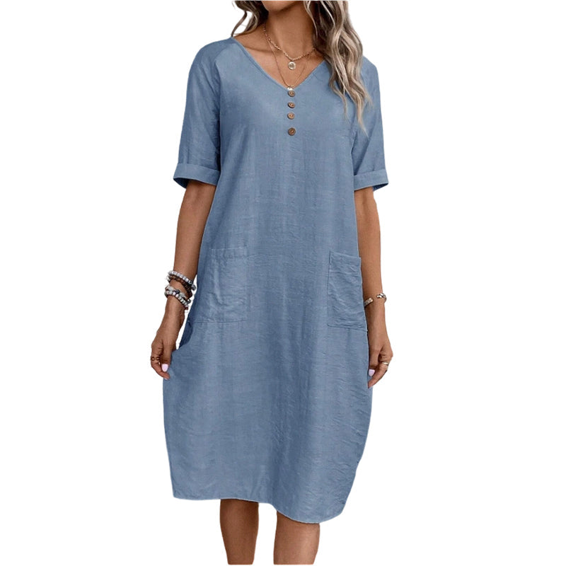 Sommerkleid für Damen mit V-Ausschnitt und lockerer Passform