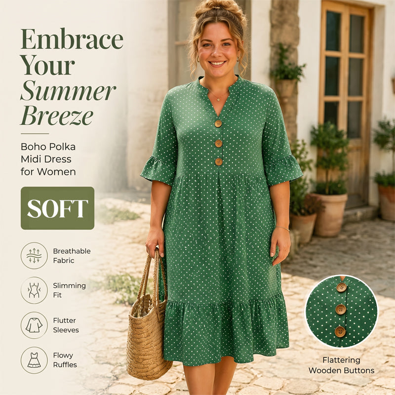 👗Sommerkleid für Damen mit Polka-Dots und Rüschenärmeln – mühelos schick und figurschmeichelnd ✨