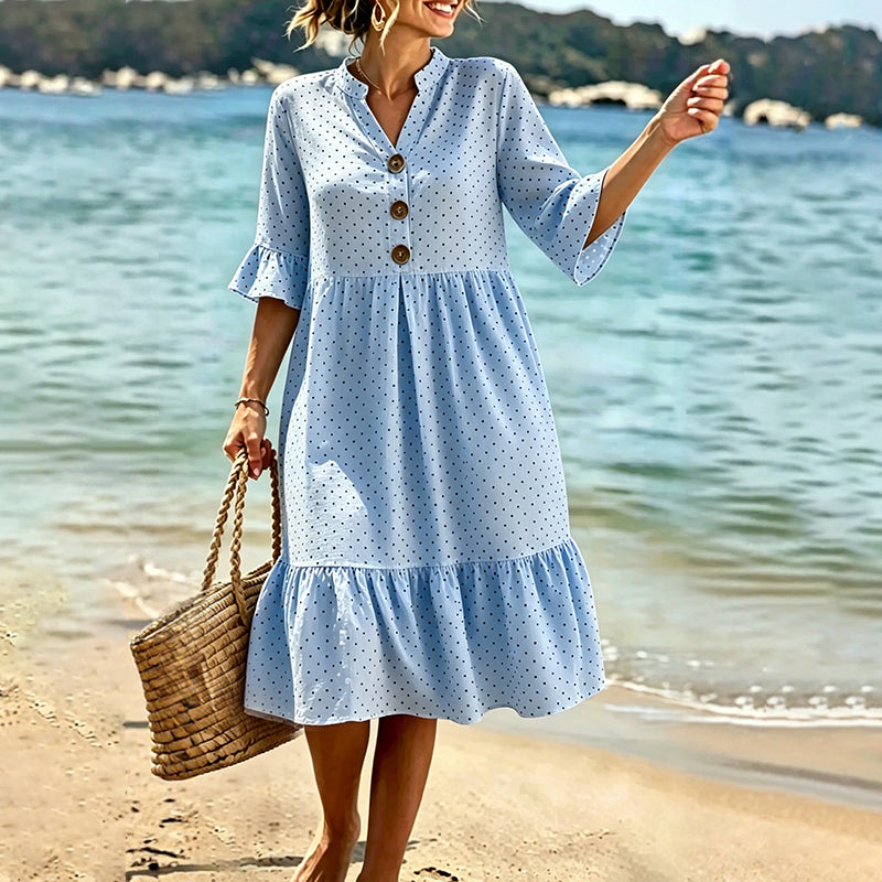 👗Sommerkleid für Damen mit Polka-Dots und Rüschenärmeln – mühelos schick und figurschmeichelnd ✨