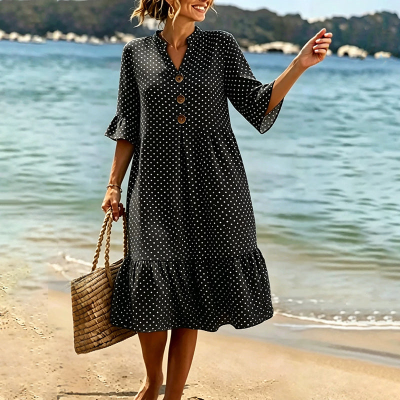 👗Sommerkleid für Damen mit Polka-Dots und Rüschenärmeln – mühelos schick und figurschmeichelnd ✨