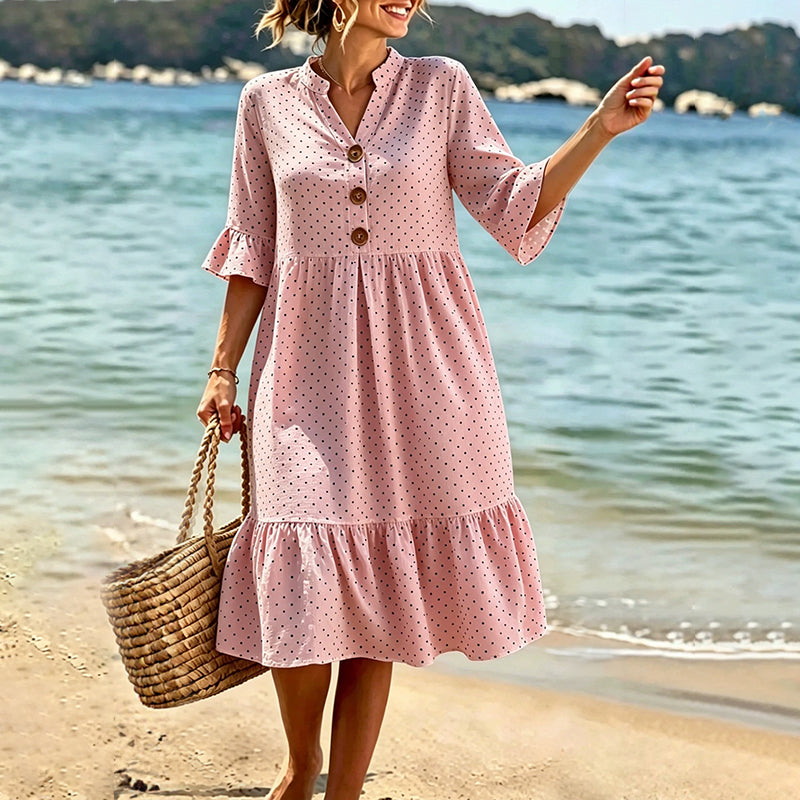 👗Sommerkleid für Damen mit Polka-Dots und Rüschenärmeln – mühelos schick und figurschmeichelnd ✨