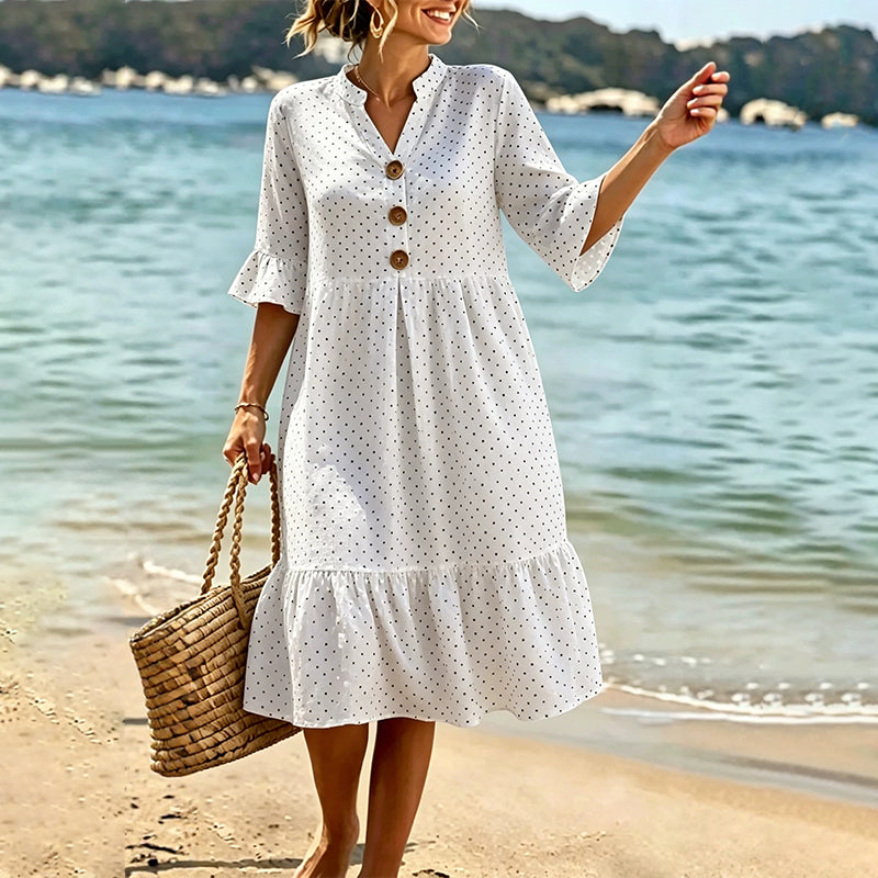 👗Sommerkleid für Damen mit Polka-Dots und Rüschenärmeln – mühelos schick und figurschmeichelnd ✨