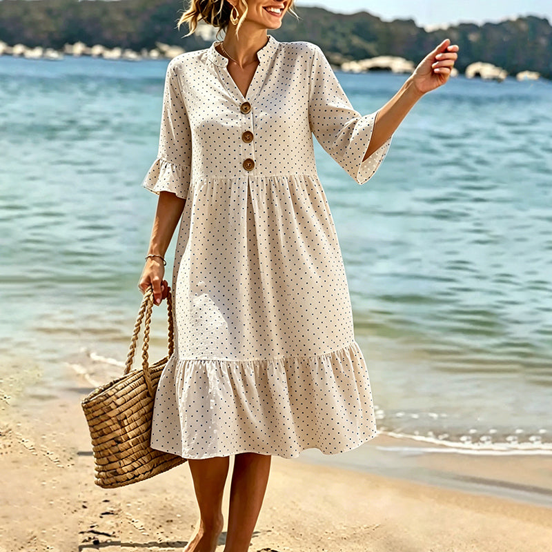 👗Sommerkleid für Damen mit Polka-Dots und Rüschenärmeln – mühelos schick und figurschmeichelnd ✨