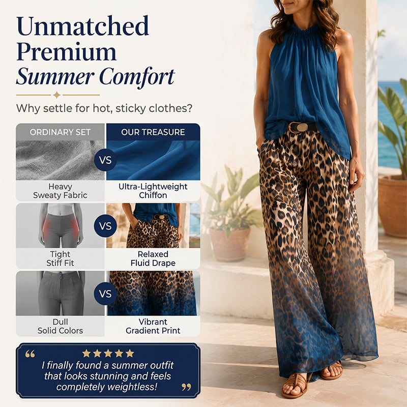 👗Set aus ärmellosem Neckholder-Oberteil und Leopardenmuster-Hose für Damen – ein auffälliges, schickes und lässiges Sommeroutfit🔥