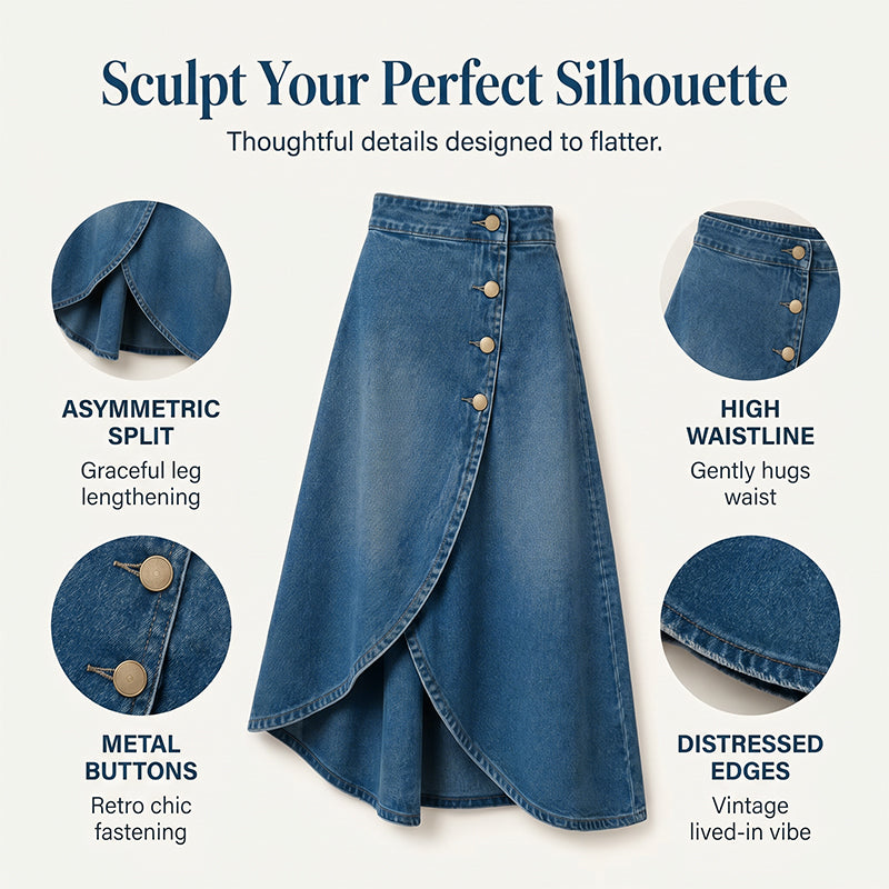 💙🔥Damenrock aus Denim mit hoher Taille und unregelmäßigem Schnitt – lässiger Vintage-Style