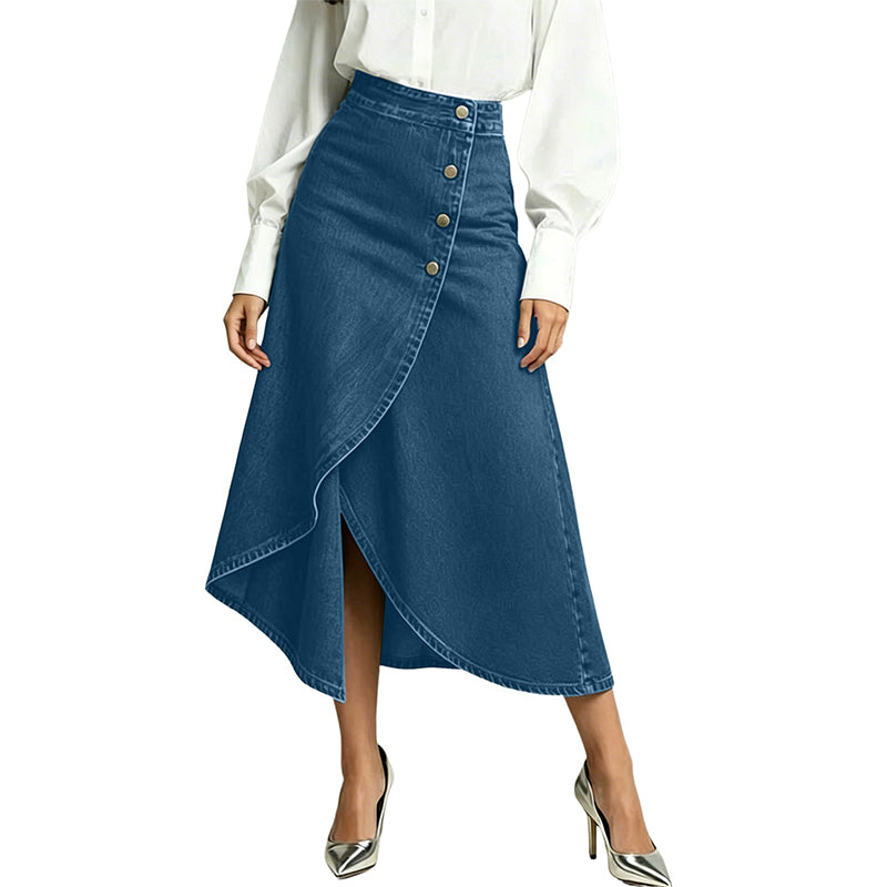 💙🔥Damenrock aus Denim mit hoher Taille und unregelmäßigem Schnitt – lässiger Vintage-Style