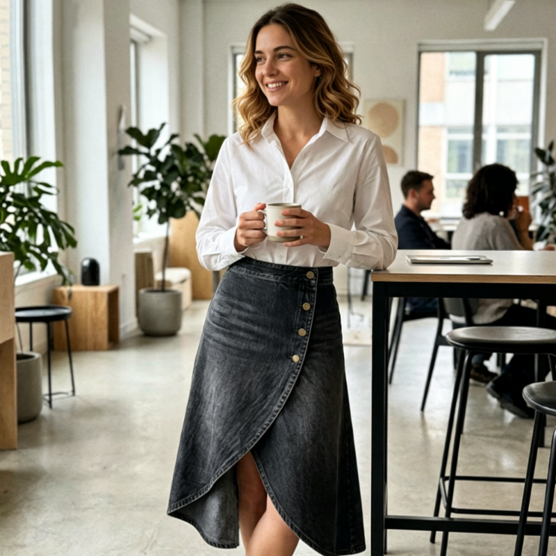 💙🔥Damenrock aus Denim mit hoher Taille und unregelmäßigem Schnitt – lässiger Vintage-Style