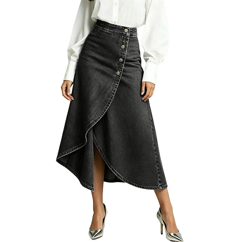💙🔥Damenrock aus Denim mit hoher Taille und unregelmäßigem Schnitt – lässiger Vintage-Style