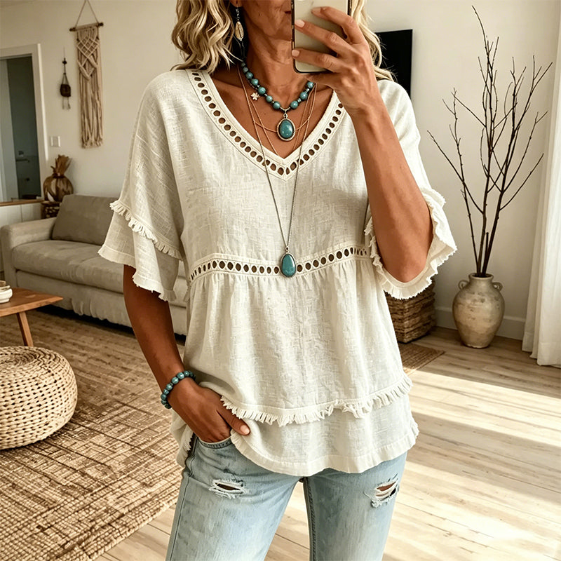 Damen Boho-Fransen-Oberteil mit Cutout