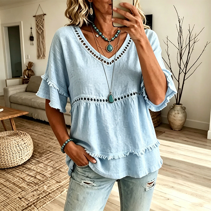 Damen Boho-Fransen-Oberteil mit Cutout
