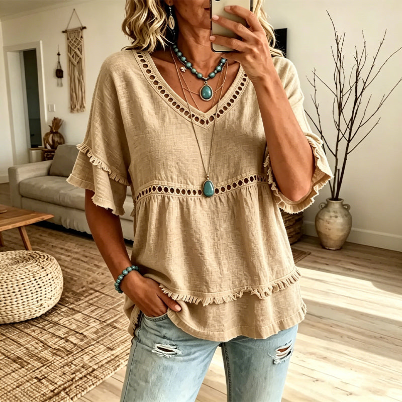 Damen Boho-Fransen-Oberteil mit Cutout
