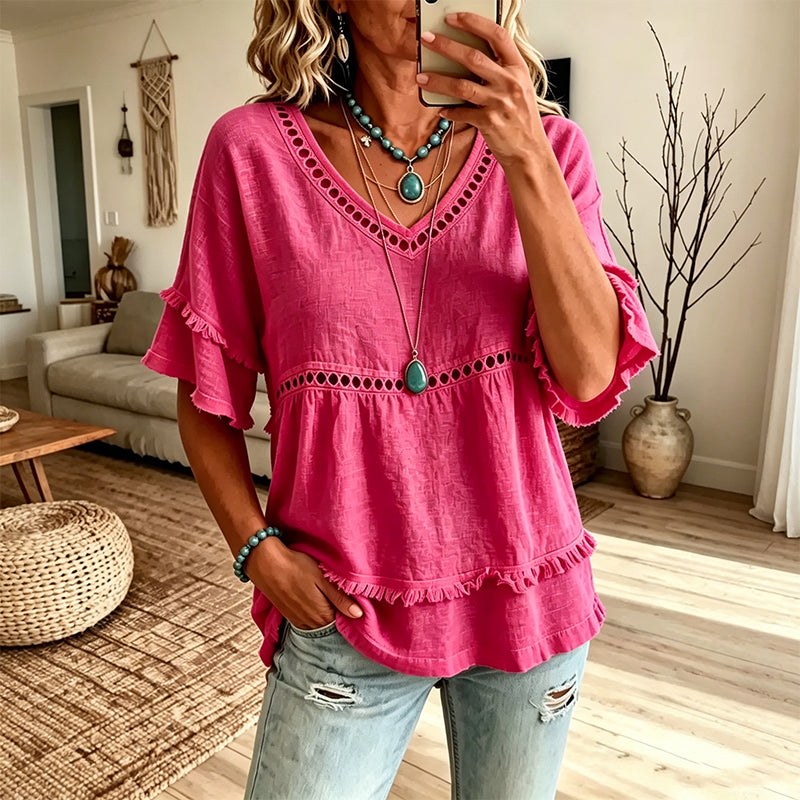 Damen Boho-Fransen-Oberteil mit Cutout