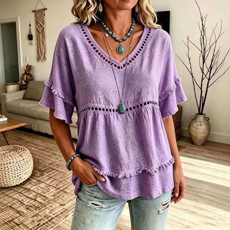 Damen Boho-Fransen-Oberteil mit Cutout