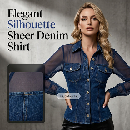 Damen Mesh-Patchwork-Denim-Oberteil