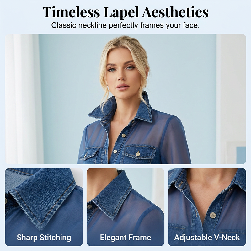 Damen Mesh-Patchwork-Denim-Oberteil