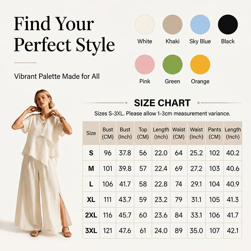 👗Set aus asymmetrischem Damenoberteil und weit geschnittener Hose mit Schlitz – elegantes Statement-Set ✨