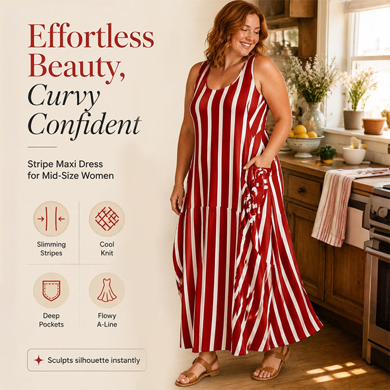 Gestreiftes, ärmelloses Maxikleid für Damen