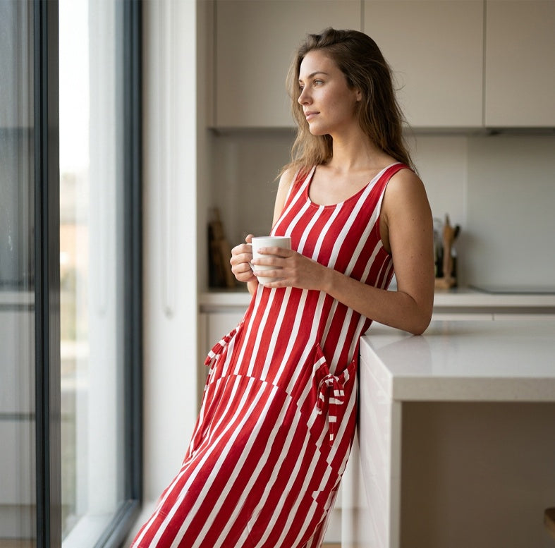 Gestreiftes, ärmelloses Maxikleid für Damen