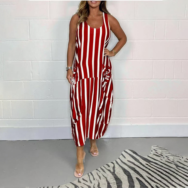 Gestreiftes, ärmelloses Maxikleid für Damen